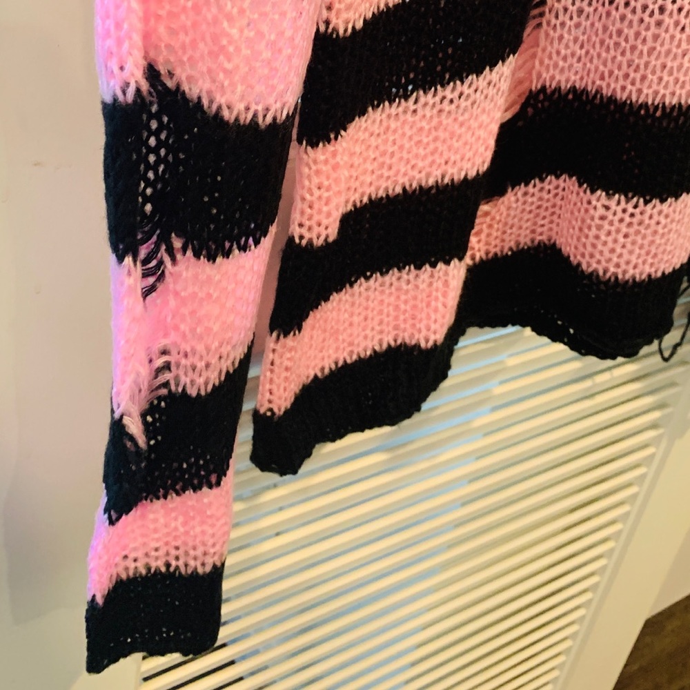 Widow Pink/Black Distressed Knit Sweater - Picture 3 of 10